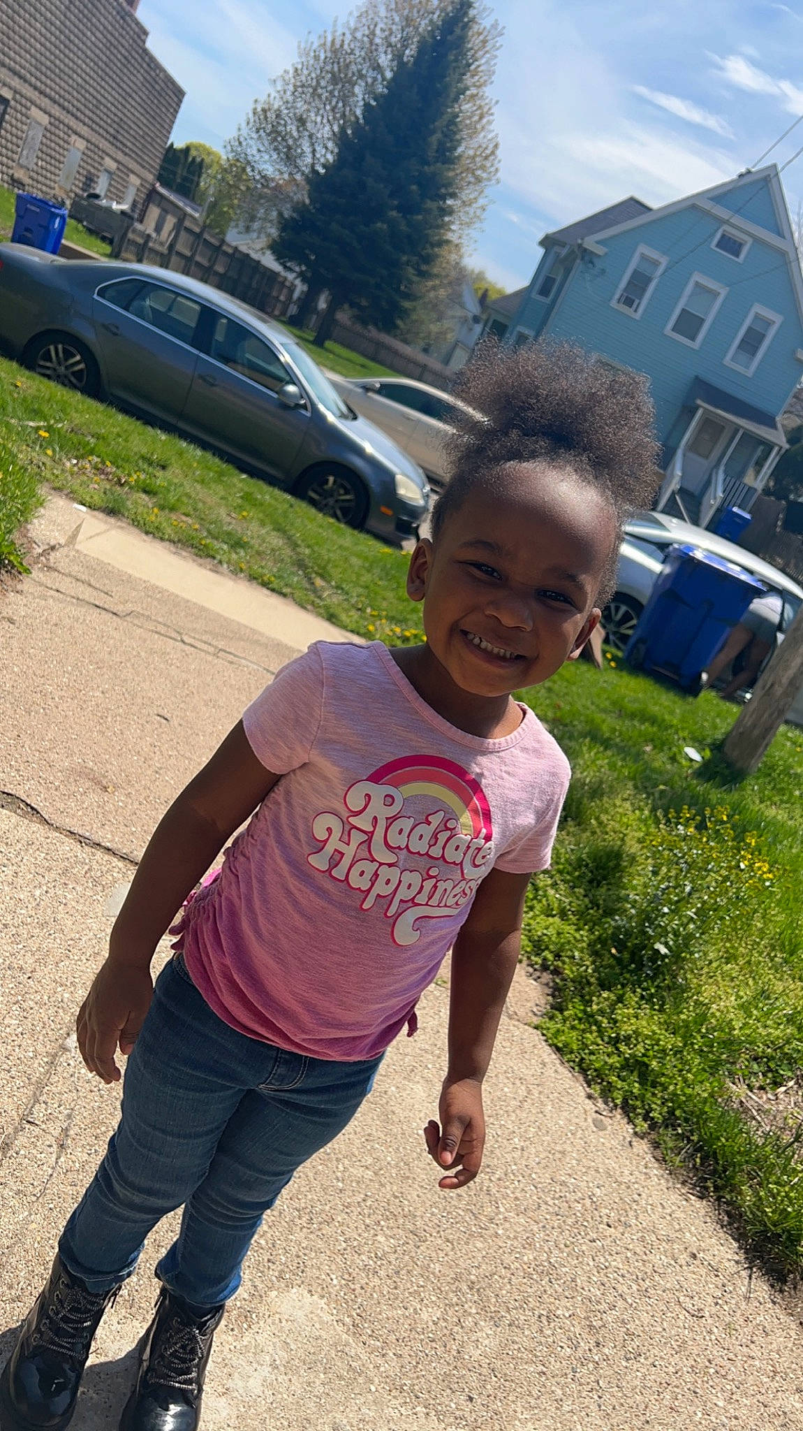 Lamiyah joined the competition — help win amazing prizes! asphalt, automotive_exterior, automotive_tire, car, grass, happy, joy, land_vehicle, landscape, lawn, leisure, person, plant, recreation, road, sky, summer, t_shirt, tire, tree