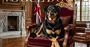 Rox a rejoint le concours — aidez-le/la à gagner de superbes lots ! dog, armchair, vintage_furniture, luxury, interior, british_flag, marble_fireplace, wood_floor, wood_paneling, collar, necklace, portrait, pet, indoor, window, books, table, elegant, fashion, text_overlay