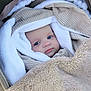 baby, blanket, blue_eyes, bundle, child, closeup, cozy, face, fabric, fur, infant, layered_clothing, looking, outside, portrait, soft_texture, warm, wrapped, winter, young_child