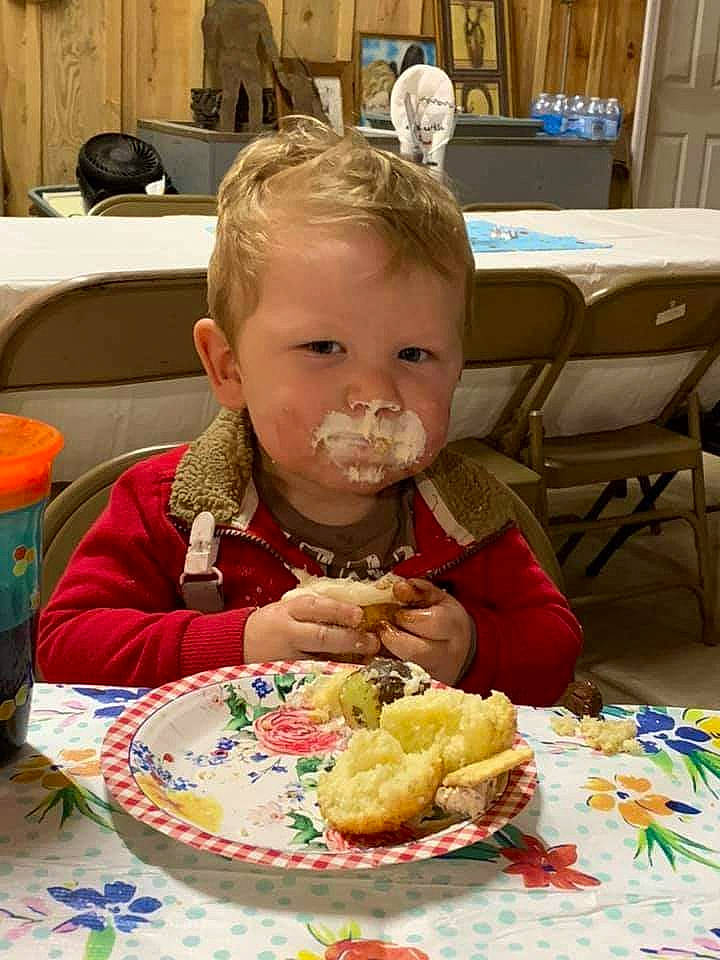 Paxton joined the competition — help win amazing prizes! baby, baked_goods, birthday, birthday_cake, cake, cake_decorating, chair, child, cuisine, dessert, dish, food, food_craving, icing, ingredient, person, plate, sharing, table, tableware