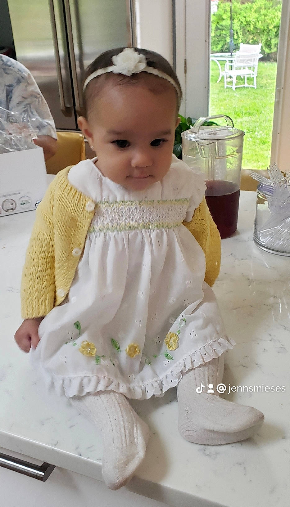 Araya is registered to the contest to win money with this photo: baby, baby_toddler_clothing, bridal_accessory, bridal_clothing, chair, child, dress, embellishment, event, formal_wear, gown, happy, headpiece, jewellery, person, serveware, sleeve, tableware, toddler, wedding_ceremony_supply