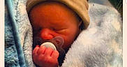 Carson joined the competition — help win amazing prizes! newborn, baby, blanket, pacifier, hat, sleeping, cute, infant, wrapped, cozy, face, hand, soft, child, portrait, indoors, warm, adorable, peaceful, resting