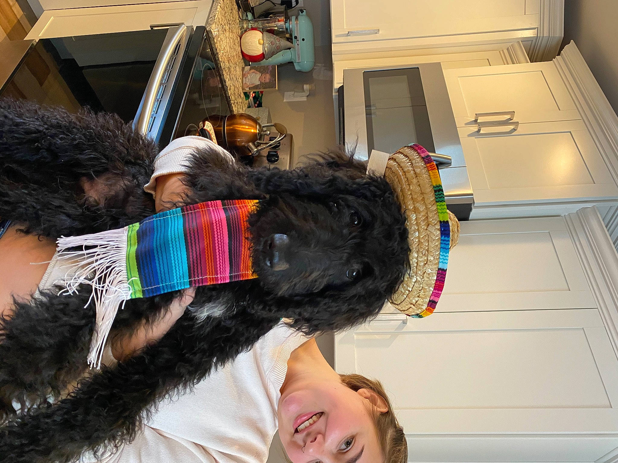 Oreo joined the competition — help win amazing prizes! animal_product, artificial_hair_integrations, collar, costume, costume_accessory, fur, hug, human, interaction, natural_material, stuffed_toy, textile
