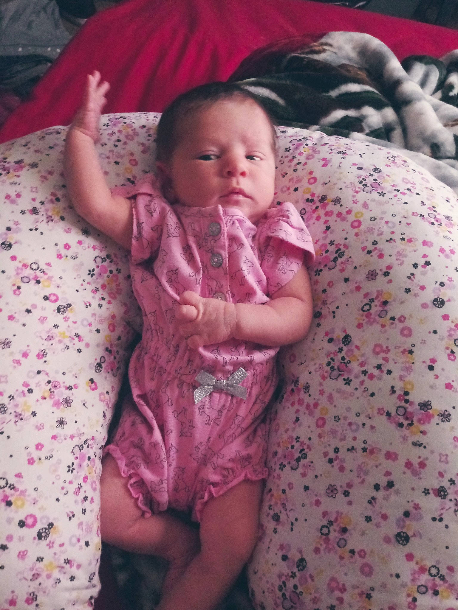 Lillyana joined the competition — help win amazing prizes! baby, cheek, child, eye, face, finger, fun, happy, head, leg, linens, lip, magenta, mouth, person, pink, sitting, skin, smile, textile