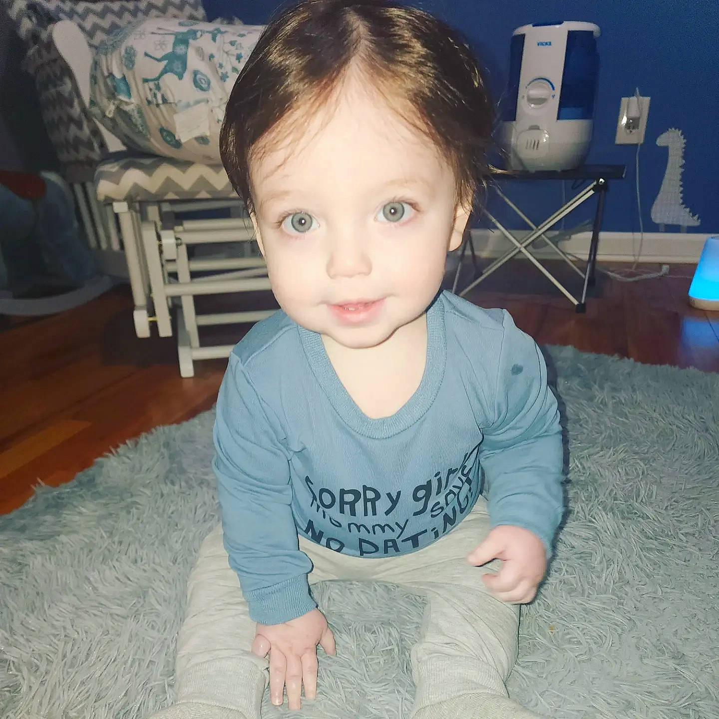 Luciano joined the competition — help win amazing prizes! baby_toddler_clothing, blue, cheek, eye, face, floor, flooring, hair, happy, head, iris, mouth, neck, nose, person, skin, sleeve, smile, t_shirt, toddler