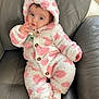 Jade participe au concours pour gagner de l'argent avec cette photo : baby, infant, child, onesie, hood, pink, polka_dot, pacifier, socks, leather_sofa, couch, buttons, cozy, cute, portrait, hand, eyes, indoor, relaxing, soft_texture