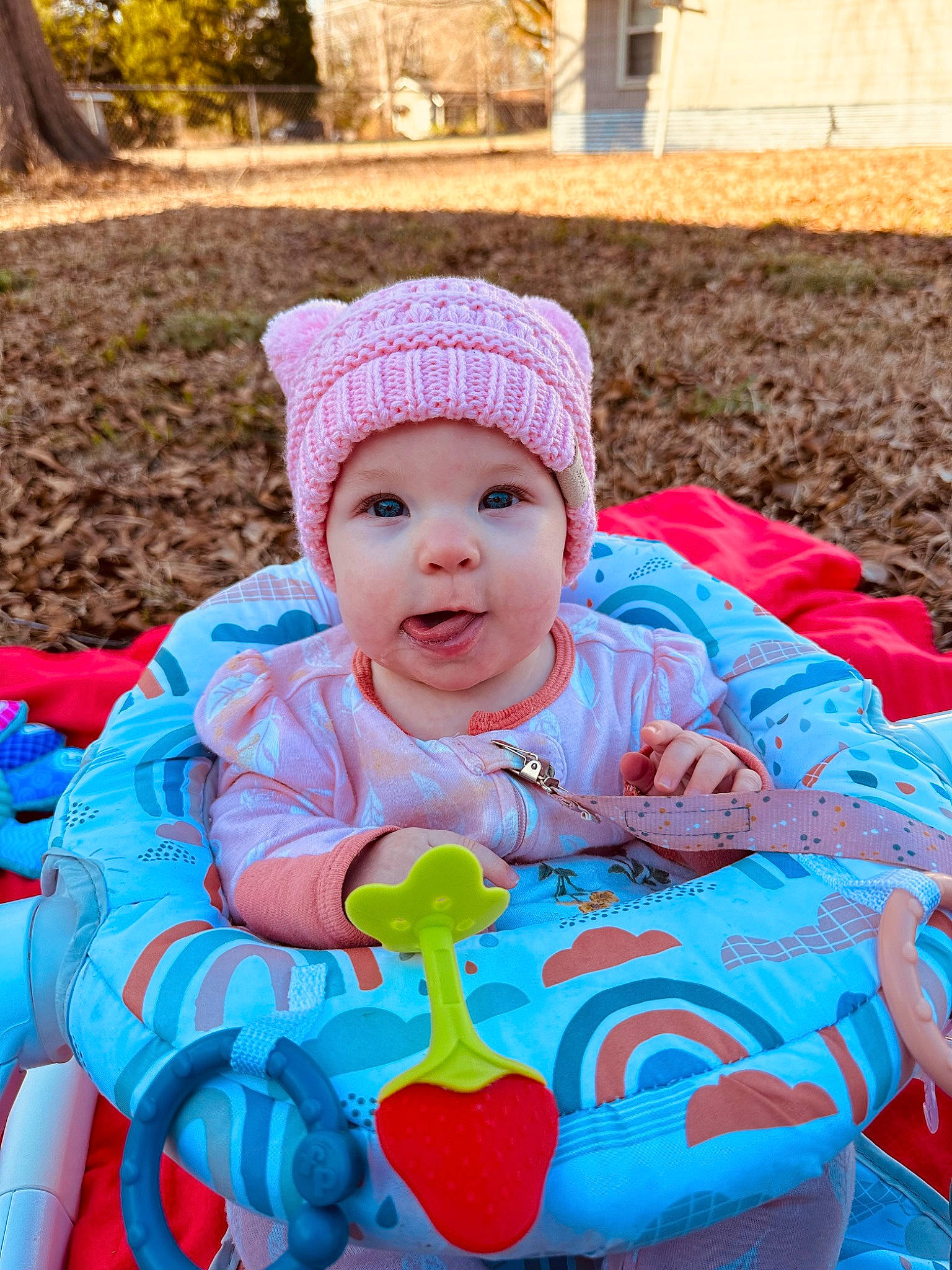 Oaklee is registered to the contest to win money with this photo: baby, baby_toddler_clothing, cap, child, event, fun, grass, happy, headwear, knit_cap, leisure, magenta, people_in_nature, person, photograph, pink, plant, recreation, sitting, skin