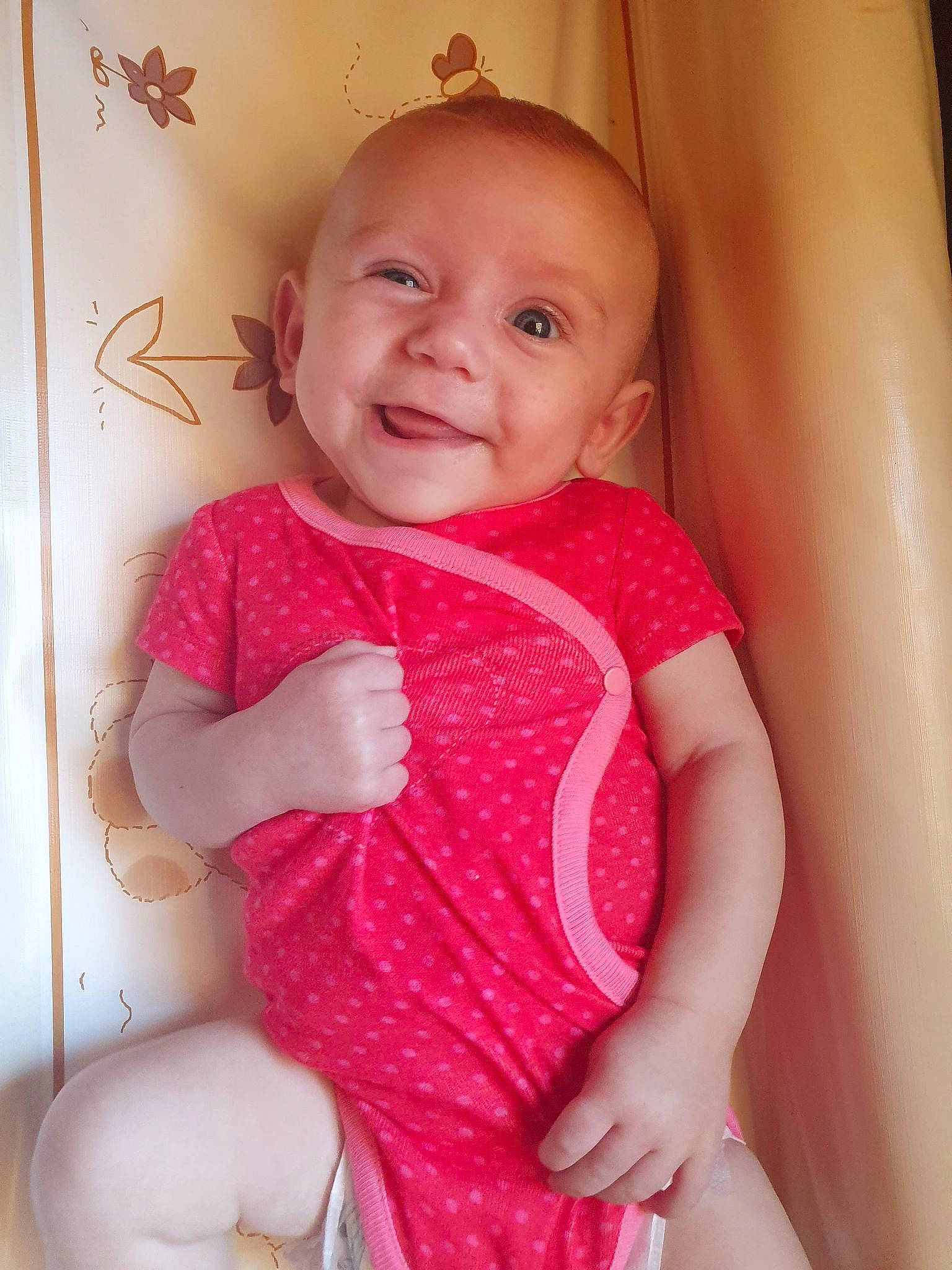 Brienna participe au concours pour gagner de l'argent avec cette photo : baby, baby_products, baby_toddler_clothing, cheek, child, face, head, joy, lip, person, pink, product, skin, smile, standing, toddler