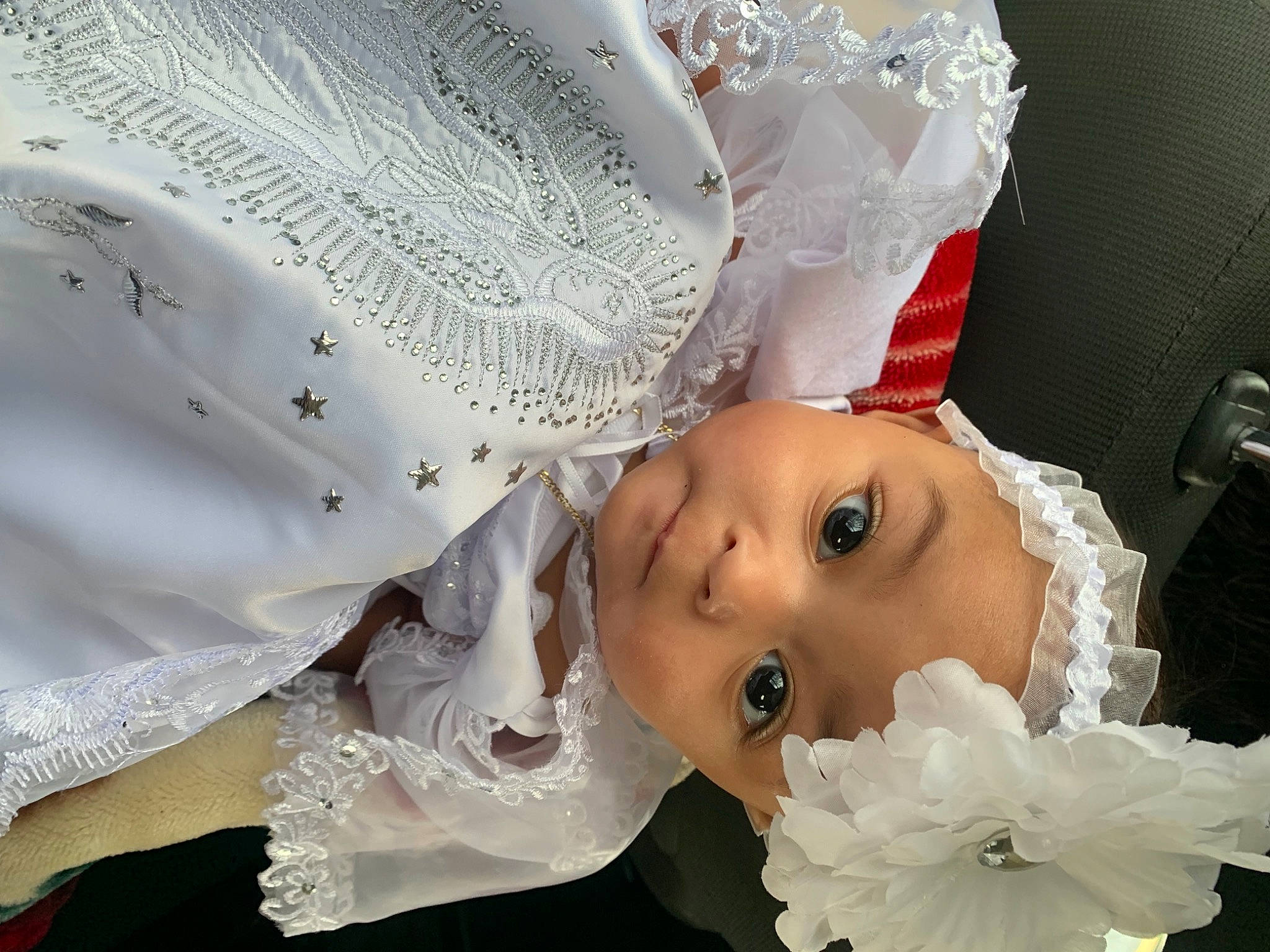Jordyn joined the competition — help win amazing prizes! bridal_accessory, child, dress, embellishment, eye, eyelash, flash_photography, flower, hairstyle, happy, head, headgear, headpiece, iris, person, petal, pink, skin, textile, veil