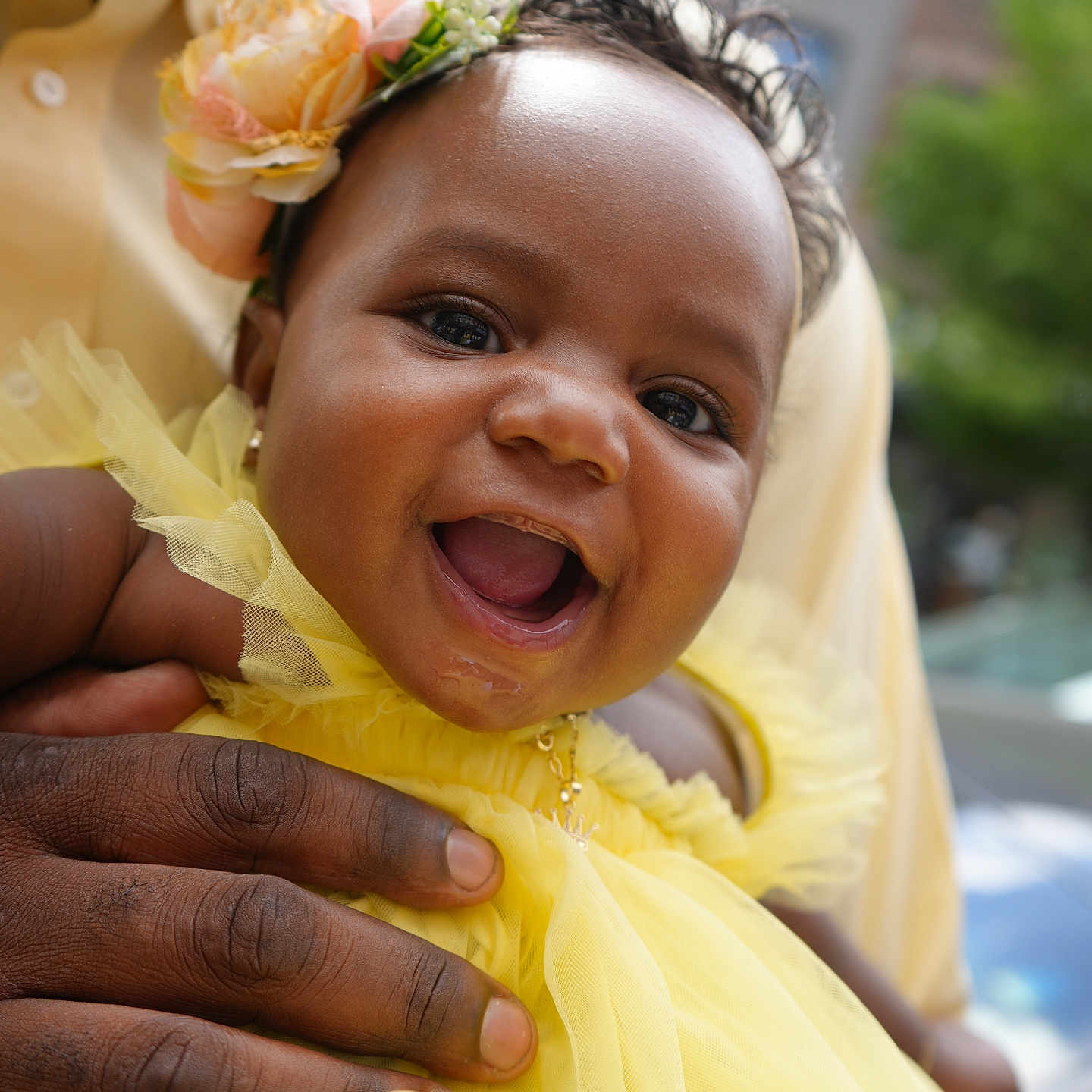 Alanya joined the competition — help win amazing prizes! accessory, adult, baby, celebration, child, closeup, clothing, cute, face, flower_headband, hand, happy, infant, outdoor, person, portrait, skin, smile, tulle, yellow_dress