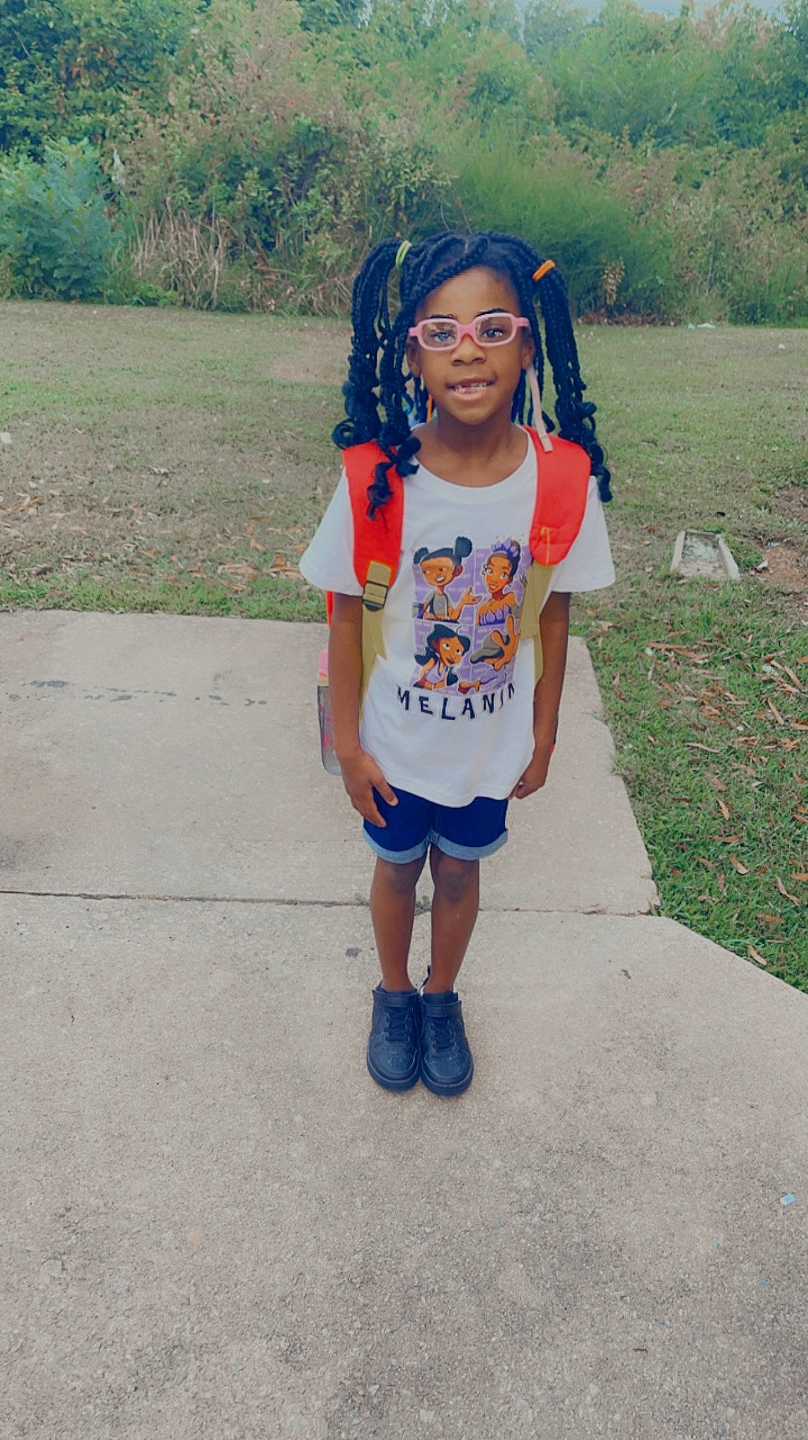 Aliyana is registered to the contest to win money with this photo: asphalt, child, cool, denim, electric_blue, eyewear, fun, grass, hairstyle, happy, leisure, pattern, person, plant, play, recreation, road, sleeve, sportswear, t_shirt