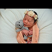 Brylie joined the competition — help win amazing prizes! newborn, baby, teddy_bear, blanket, headband, flower, sleeping, cute, infant, soft, cozy, wrapped, resting, peaceful, portrait, child, toy, fabric, hands, feet