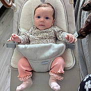 Inayah joined the competition — help win amazing prizes! baby, infant, baby_seat, pink_clothing, floral_pattern, baby_sock, indoor, wooden_floor, dog_paw, cozy, curious_expression, child, soft_fabric, baby_girl, comfortable, toddler, pet, home, cute, portrait