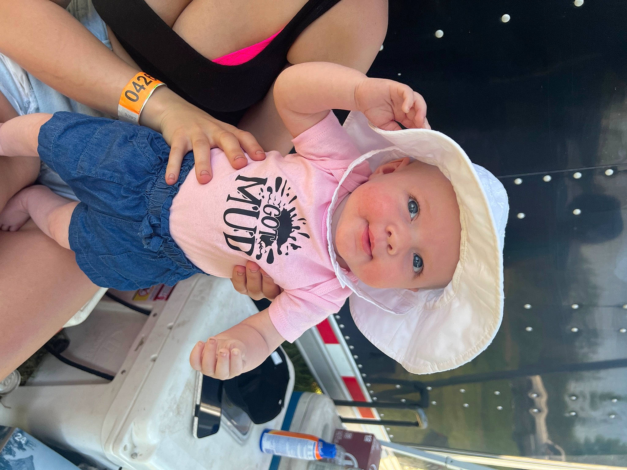 Georgia is registered to the contest to win money with this photo: abdomen, baby, baby_toddler_clothing, chest, child, elbow, event, fun, happy, hat, headwear, human_leg, person, room, shorts, t_shirt, thigh, toddler, wrist