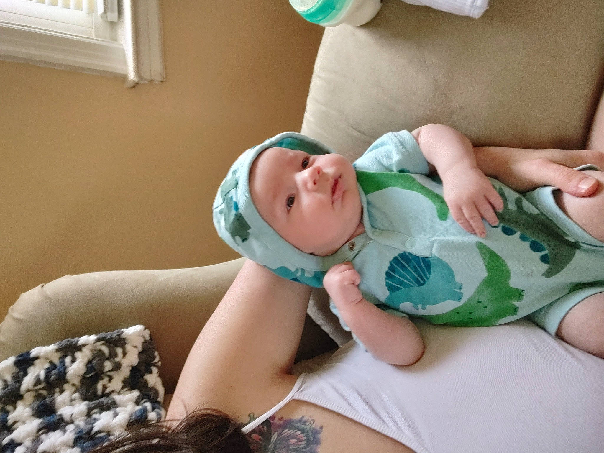 Shiloh Kleiboer joined the competition — help win amazing prizes! abdomen, baby, baby_products, baby_safety, baby_sleeping, baby_toddler_clothing, bedding, child, comfort, elbow, headwear, human_leg, knee, linens, pattern, person, room, stomach, thigh, toddler