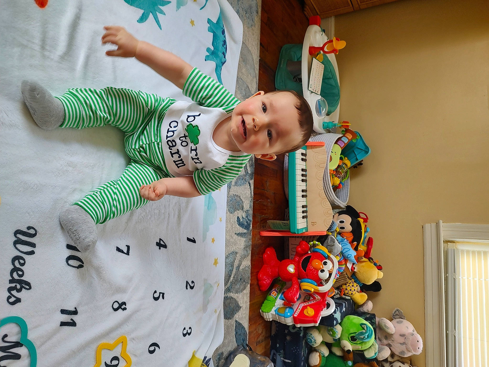 Shiloh Kleiboer is registered to the contest to win money with this photo: baby, baby_products, baby_toddler_clothing, baby_toys, chair, child, event, fun, green, happy, holiday, joy, linens, pattern, person, play, room, sleeve, smile, textile