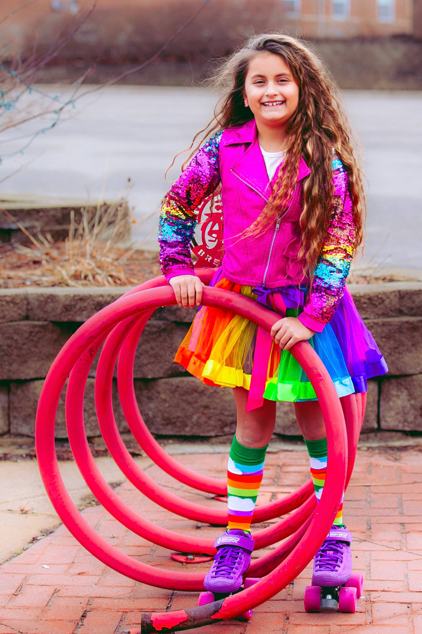 Briseis joined the competition — help win amazing prizes! child, clothing, dress, electric_blue, entertainment, eye, eyewear, fashion_accessory, fashion_design, happy, hula_hoop, human_leg, jewellery, joy, leisure, magenta, pattern, person, pink, sandal