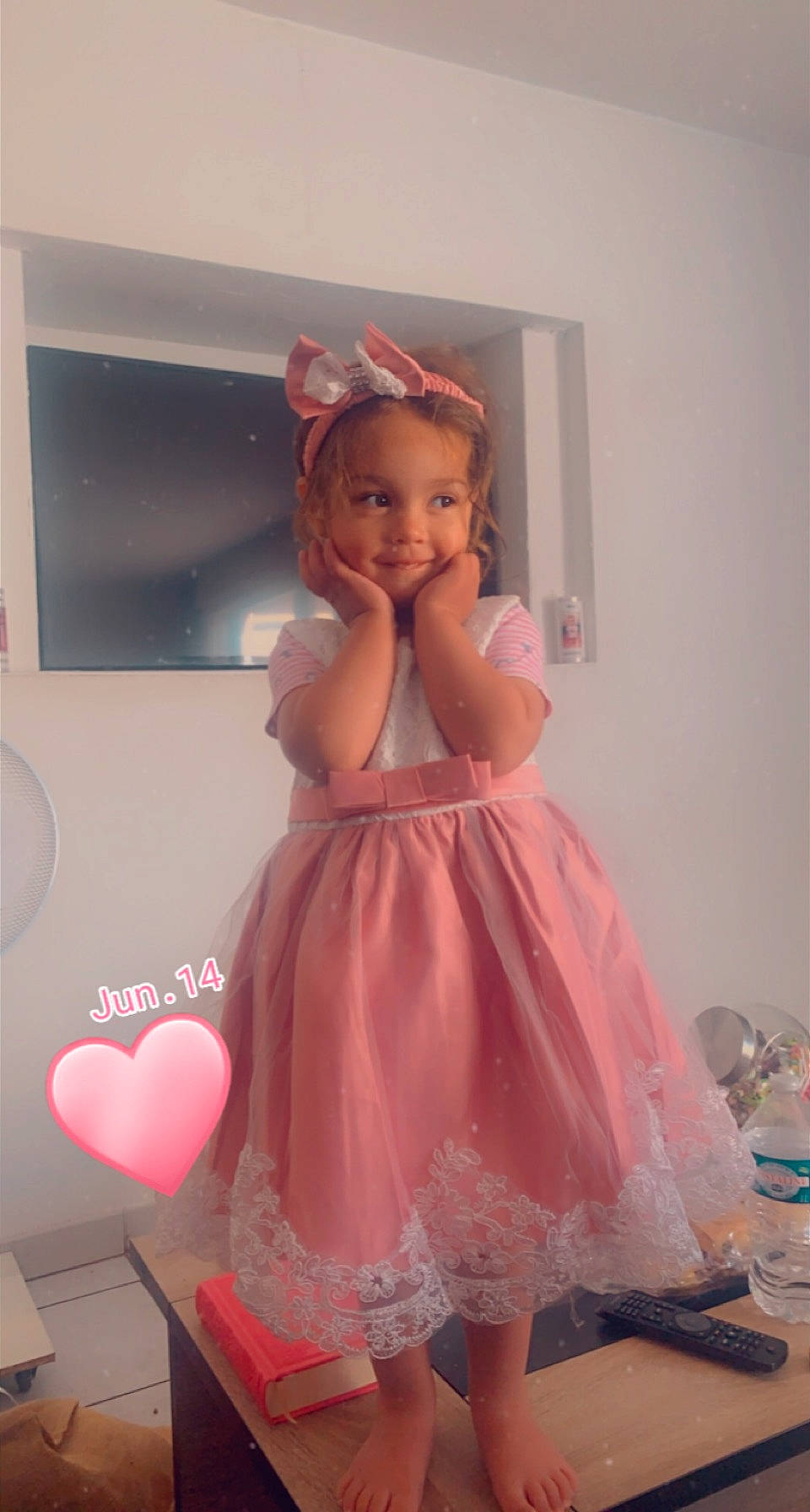 Marwa participe au concours pour gagner de l'argent avec cette photo : baby_toddler_clothing, day_dress, dress, embellishment, event, fashion_design, flooring, formal_wear, fun, happy, joy, long_hair, magenta, one_piece_garment, person, pink, skin, sleeve, smile, thigh