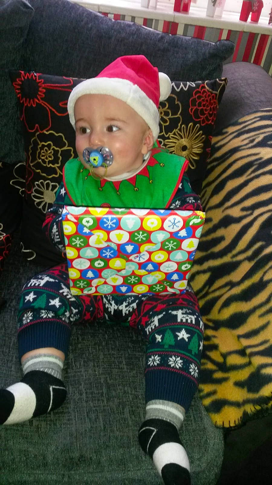 Jenson joined the competition — help win amazing prizes! baby, child, christmas, christmas_eve, fictional_character, headwear, holiday, joy, person, toddler