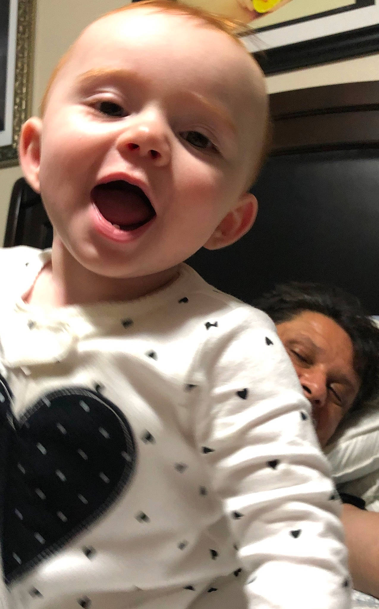 Aleena is registered to the contest to win money with this photo: baby, cheek, child, face, facial_expression, forehead, head, laugh, mouth, nose, person, polka_dot, smile, toddler