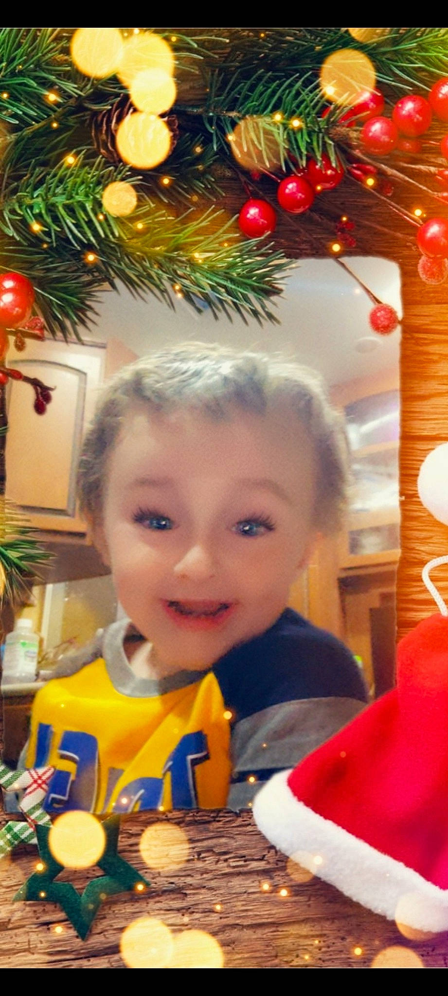 Karter is registered to the contest to win money with this photo: beauty, christmas_decoration, christmas_ornament, christmas_tree, event, facial_expression, flowerpot, fun, happy, head, holiday_ornament, houseplant, joy, organ, ornament, person, photograph, plant, smile, snapshot