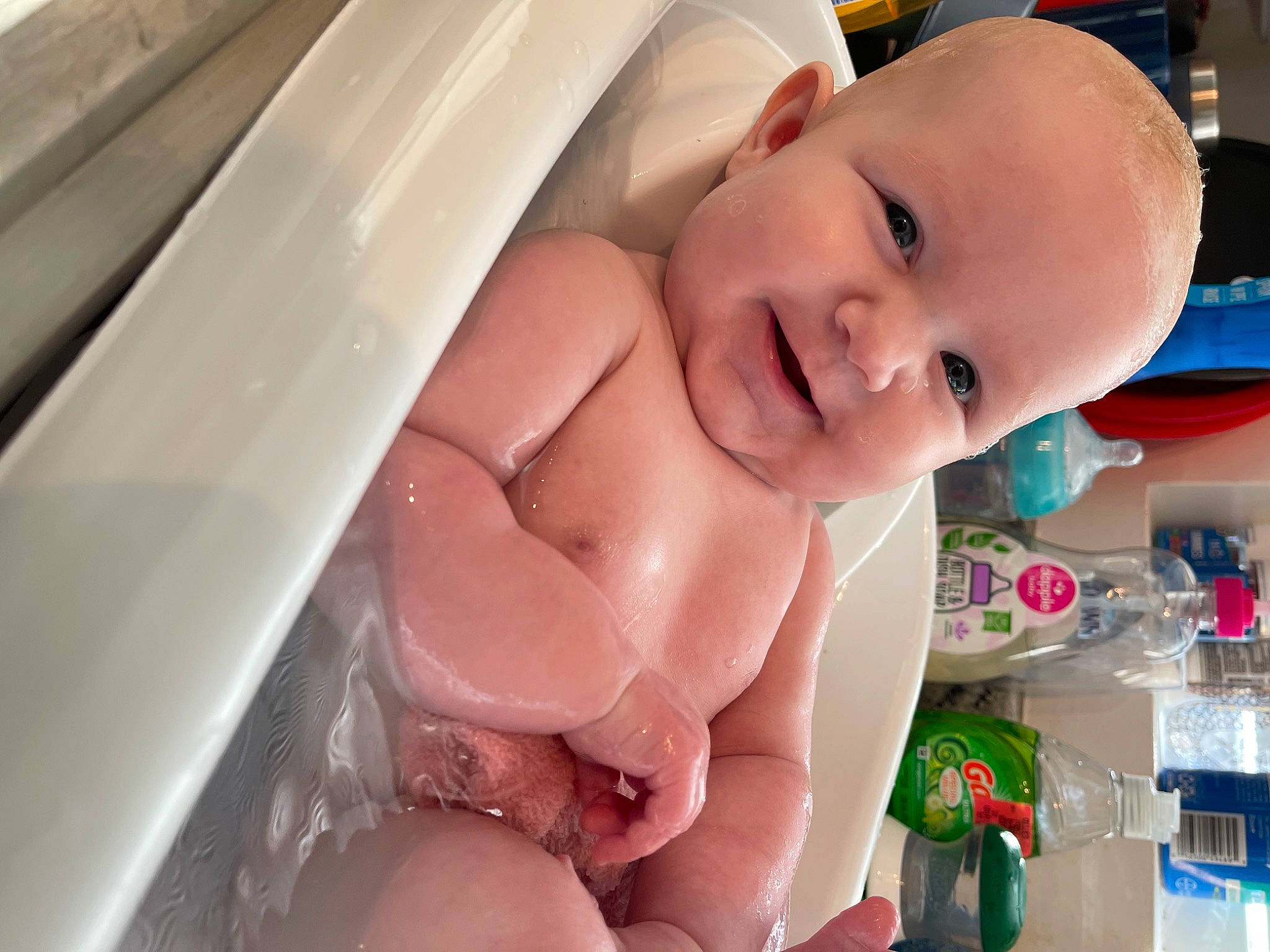 Madelynn is registered to the contest to win money with this photo: baby, bathing, cheek, child, chin, eyebrow, eyelash, facial_expression, finger, fun, happy, human_body, iris, joy, lip, mouth, nose, person, skin, smile