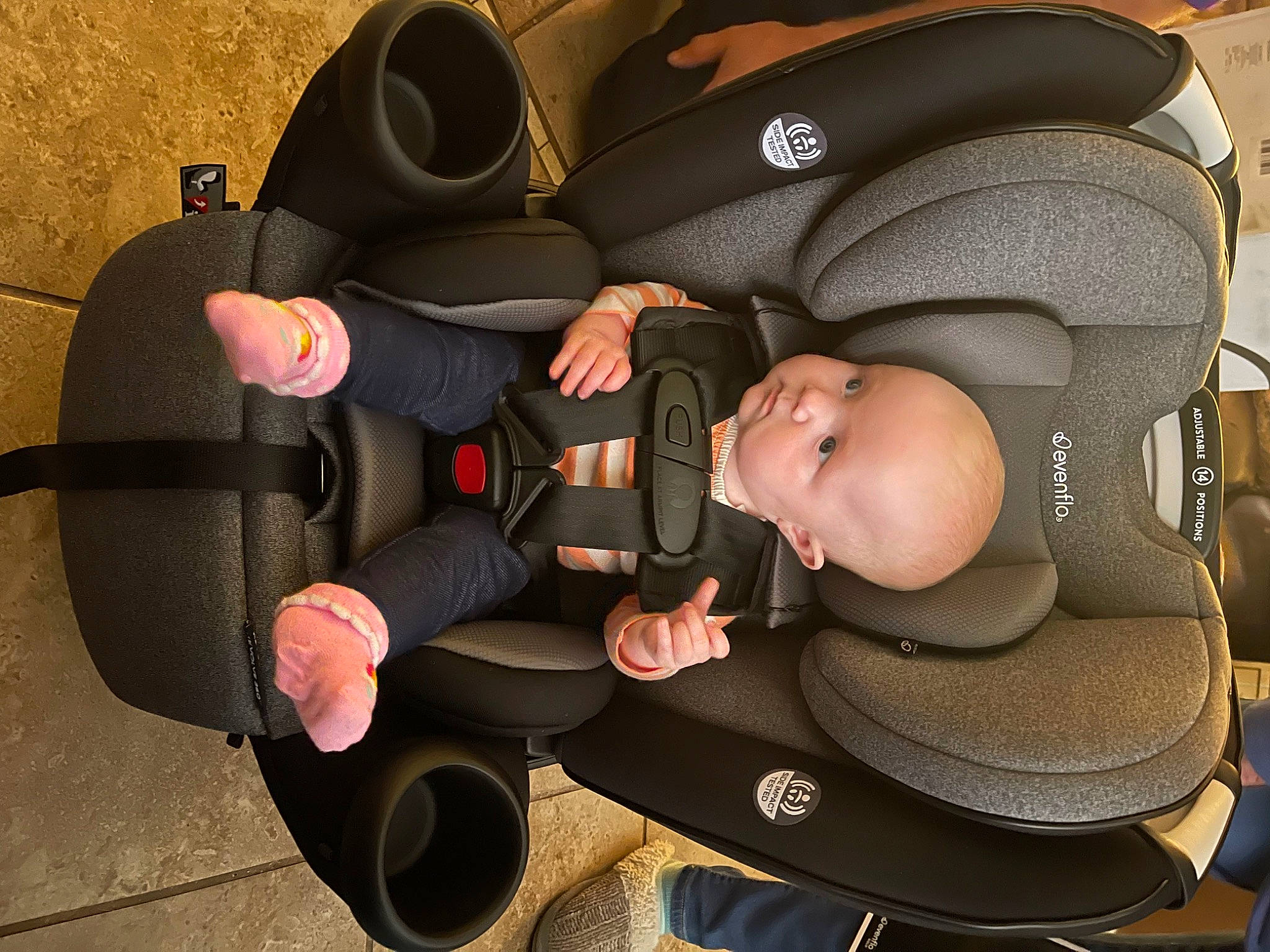 Madelynn joined the competition — help win amazing prizes! auto_part, automotive_wheel_system, baby, baby_carriage, baby_products, baby_safety, baby_toddler_clothing, car_seat, child, comfort, fashion_accessory, hat, headgear, helmet, person, personal_protective_equipment, product, sitting, tire, toddler