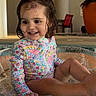 Sariyah joined the competition — help win amazing prizes! toddler, child, smiling, wet_hair, colorful_swimsuit, inflatable_float, pool, indoor, plant, furniture, happy, sitting, water, playful, young_child, cute, vacation, relaxing, portrait, leisure