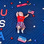 James is registered to the contest to win money with this photo: baby, infant, flag, american_flag, red_shirt, striped_shorts, blue_blanket, stars, usa_letters, patriotic, holiday, celebration, cute, lying_down, sock, decorations, tassel, fabric, patriotism, child