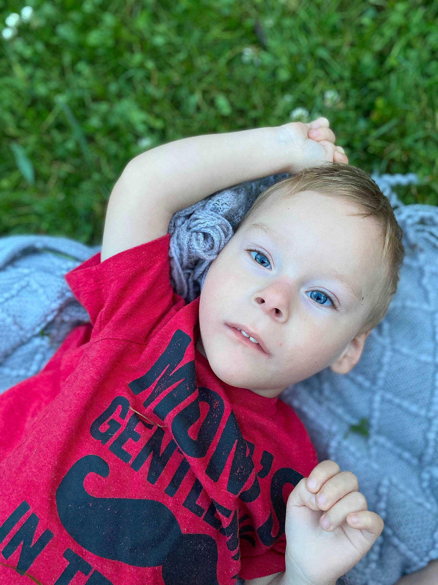 Weston Duncan joined the competition — help win amazing prizes! arm, baby, baby_toddler_clothing, cheek, eye, finger, flash_photography, grass, hair, hand, happy, lip, people_in_nature, person, pink, plant, skin, sleeve, toddler, tree