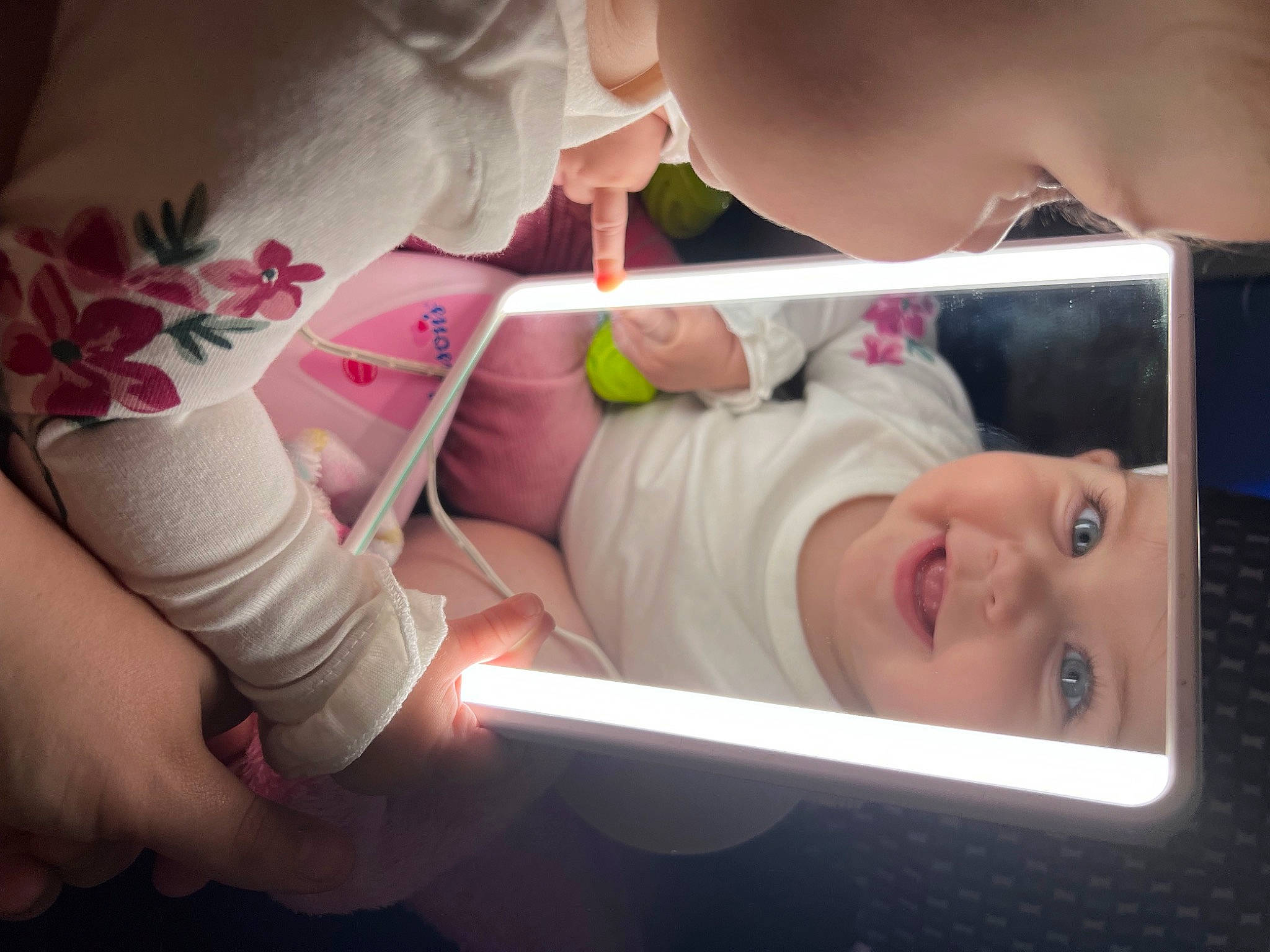 Harper is registered to the contest to win money with this photo: baby, baby_products, cheek, child, eyelash, eyewear, finger, fun, gesture, happy, headwear, human_leg, mouth, nail, nose, person, petal, product, skin, smile