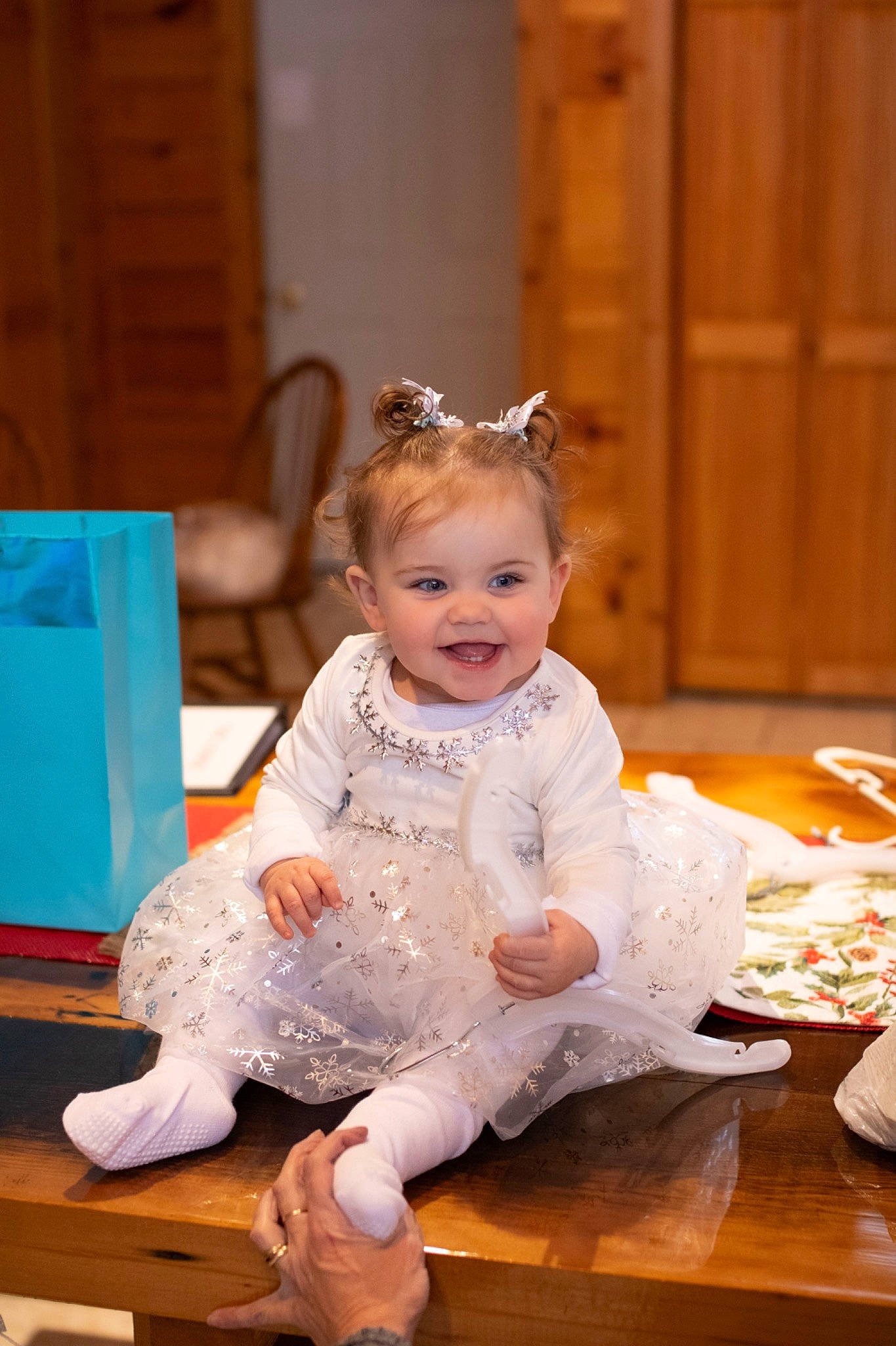 Harper joined the competition — help win amazing prizes! baby, baby_toddler_clothing, chair, child, costume, door, dress, event, flash_photography, flooring, fun, happy, hardwood, headband, headpiece, iris, joy, person, sitting, smile