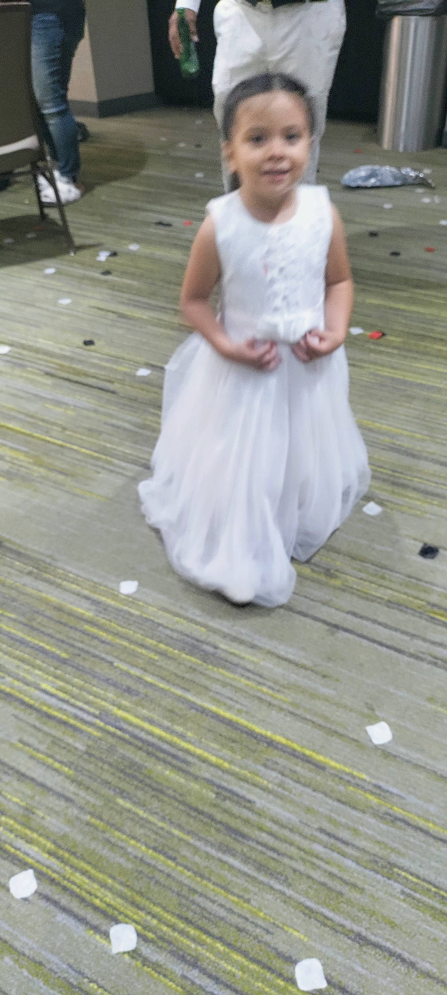 Cheyenne joined the competition — help win amazing prizes! baby_toddler_clothing, bridal_accessory, child, day_dress, dress, event, flooring, formal_wear, fun, gown, grass, happy, hardwood, human_leg, person, sitting, sleeve, toddler, wood, wood_flooring