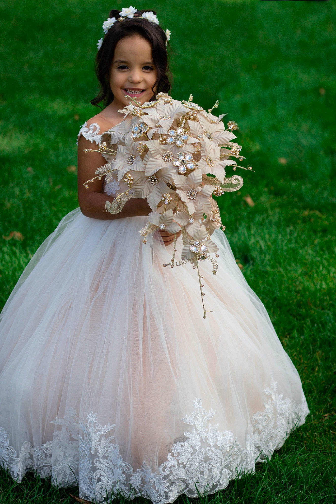 Nicole is registered to the contest to win money with this photo: bridal_accessory, bridal_clothing, bridal_party_dress, bride, ceremony, child, clothing, dress, flower_girl, formal_wear, gown, hair_accessory, hairstyle, headpiece, joy, lady, person, petal, photo_shoot, shoulder