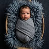 adorable, baby, basket, blanket, child, cozy, cute, cute_face, expression, face, fuzzy, head, indoor, infant, newborn, portrait, sleepy, soft_lighting, swaddled, wrapped