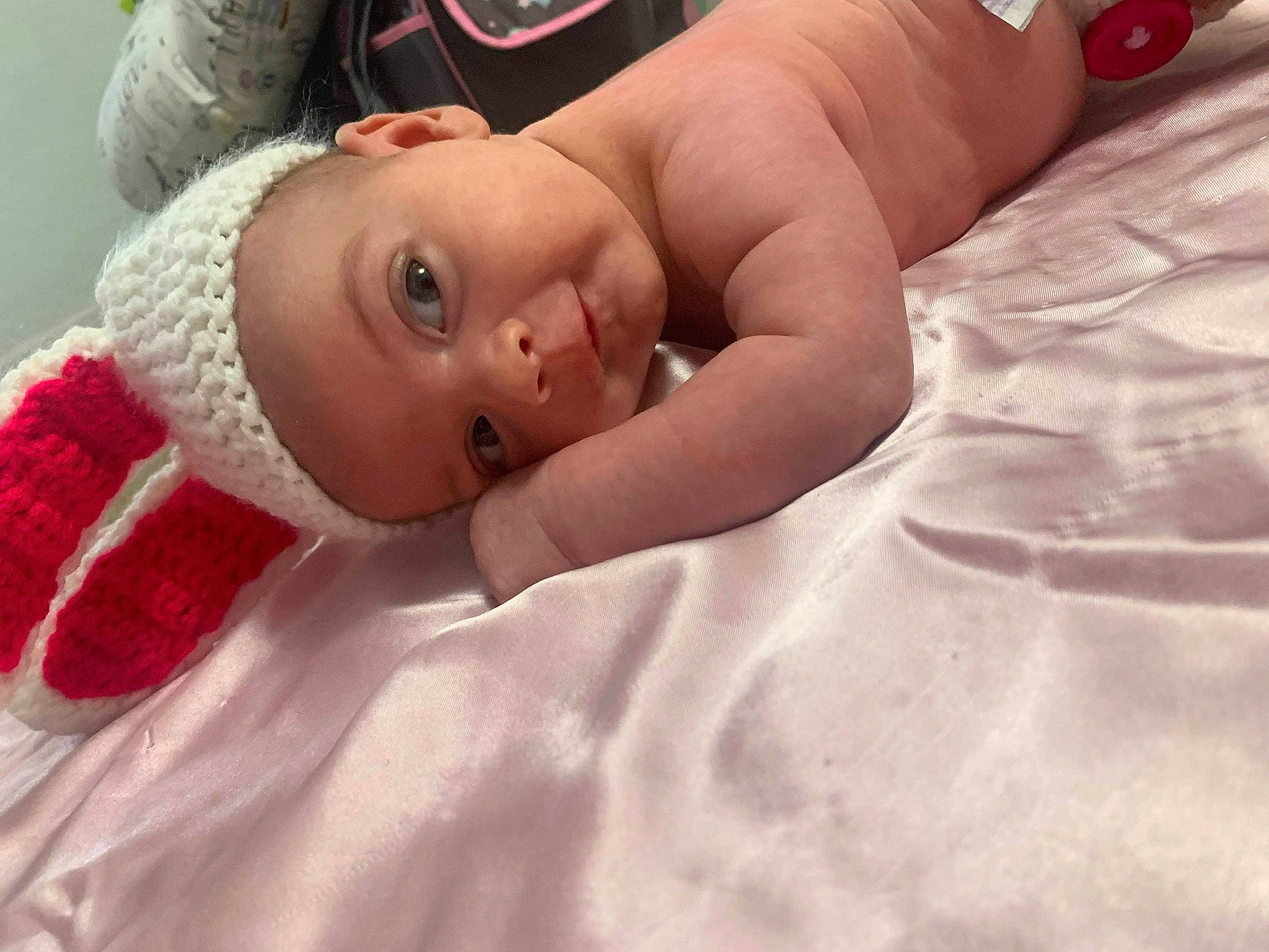 Kaylynn joined the competition — help win amazing prizes! baby, baby_products, baby_toddler_clothing, bed, cheek, chest, child, comfort, eye, face, finger, hand, head, headgear, human_body, linens, mouth, nose, person, skin