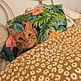 abyssinian, animal, bed, bedroom, bedsheet, blanket, cat, cushion, flower, furniture, homedecor, indoors, kitten, leaf, linen, pet, pillow, plant, quilt, room