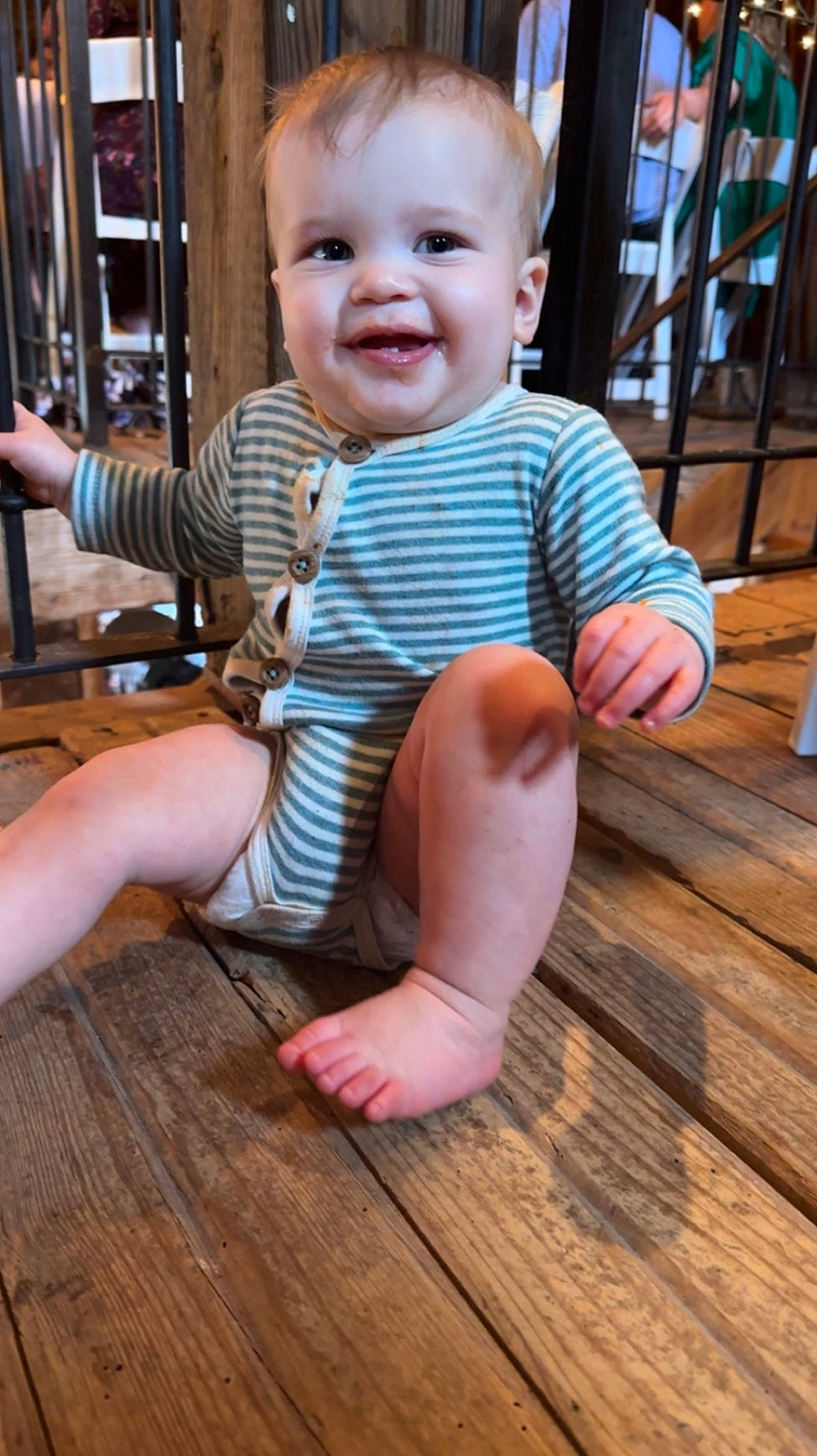 Raiden joined the competition — help win amazing prizes! baby, baby_toddler_clothing, cheek, chin, face, facial_expression, finger, floor, flooring, fun, happy, hardwood, joy, leg, person, skin, smile, thigh, thumb, toddler