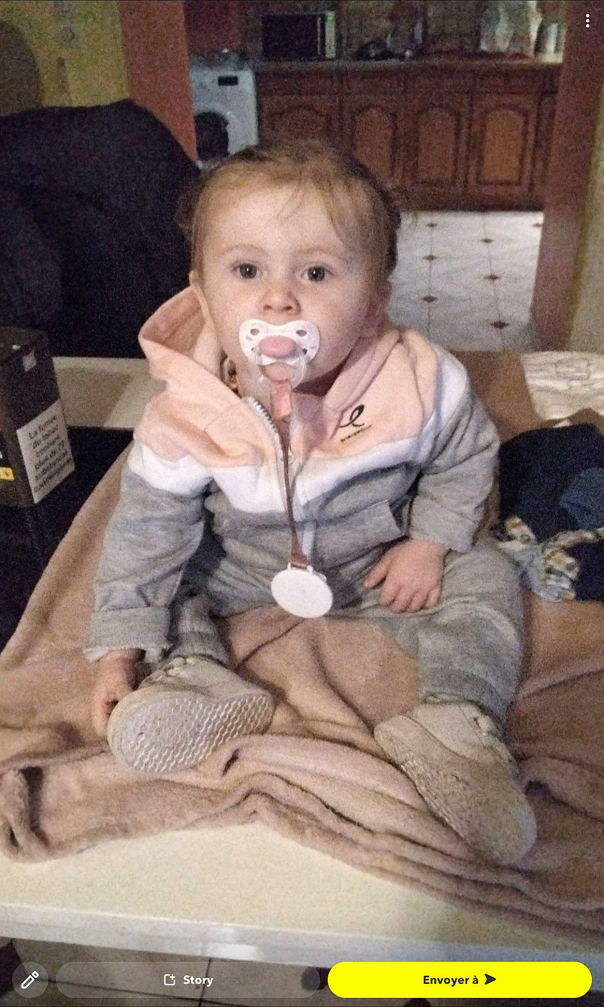 Dayanara participe au concours pour gagner de l'argent avec cette photo : baby, baby_carriage, baby_products, baby_toddler_clothing, chair, cheek, child, comfort, couch, dress, eyelash, face, flooring, head, mammal, person, room, sitting, smile, toddler