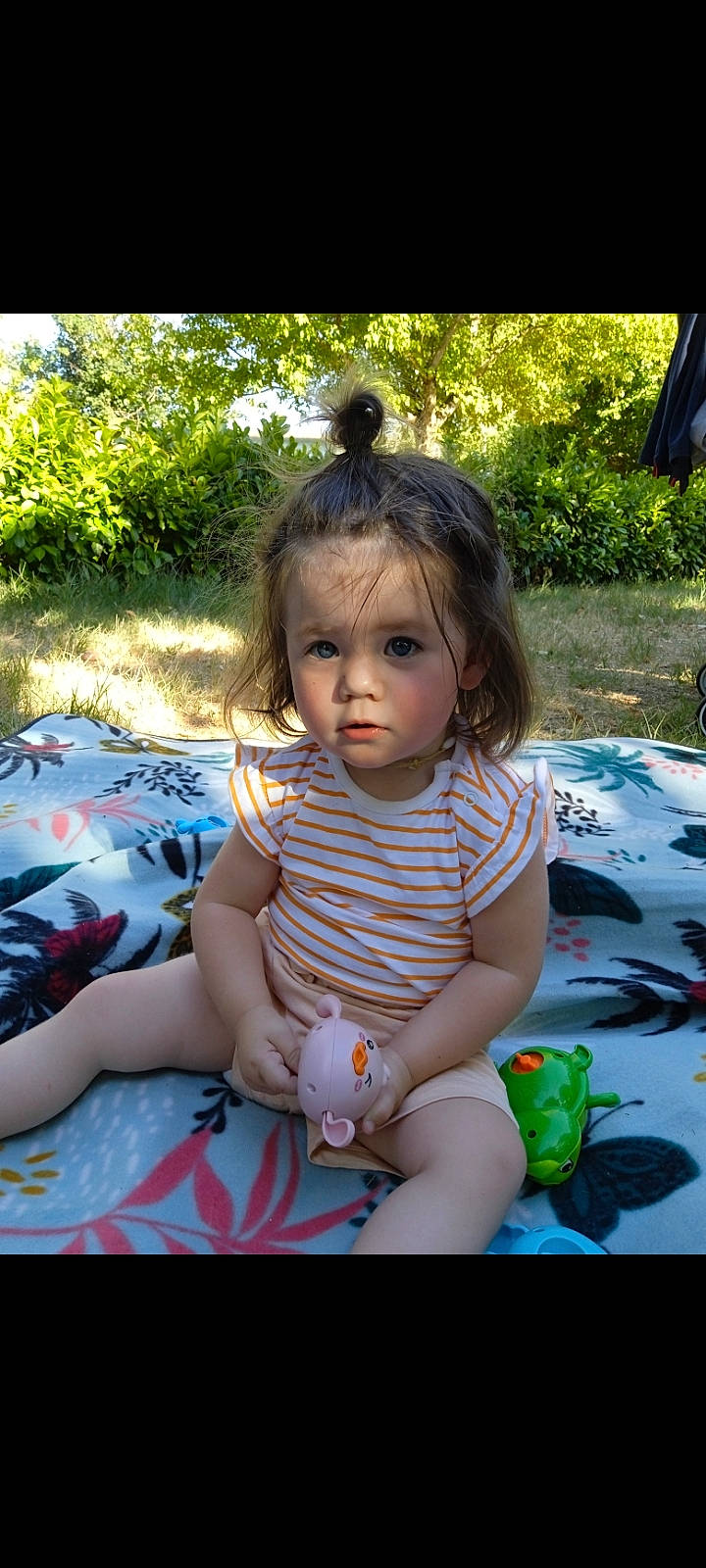 Eliana participe au concours pour gagner de l'argent avec cette photo : baby, baby_toddler_clothing, child, fun, garden, grass, happy, leaf, leisure, morning, people_in_nature, person, picnic, plant, play, recreation, sitting, sunlight, toddler, tree