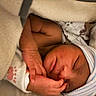 Dream joined the competition — help win amazing prizes! newborn, baby, sleeping, portrait, infant, blanket, swaddled, hat, striped_hat, hand, face, closed_eyes, nose, mouth, cozy, indoors, close_up, resting, textile, peaceful
