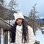 Ana Bheatriz participe au concours pour gagner de l'argent avec cette photo : child, girl, winter_clothing, beanie, coat, scarf, long_hair, outdoor, snow, mountains, wooden_railing, cold_weather, nature, tree, cloudy_sky, portrait, casual_pose, smile, young, fashion