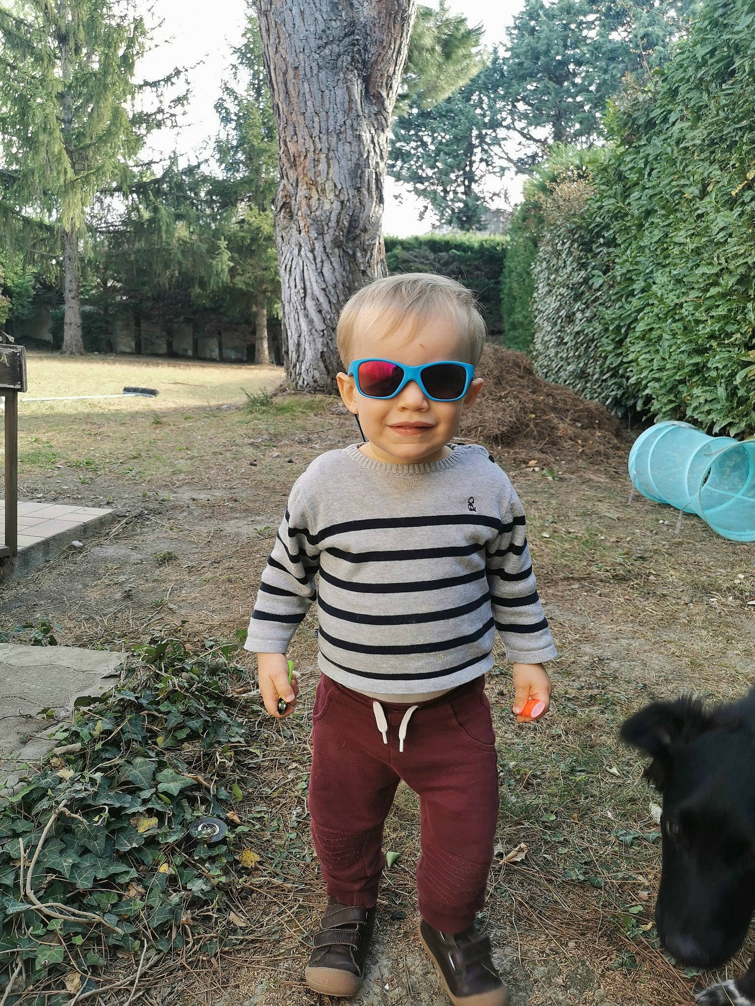 Aydan a rejoint le concours — aidez-le/la à gagner de superbes lots ! baby_toddler_clothing, eyewear, fun, glasses, goggles, grass, happy, joy, landscape, leisure, morning, person, personal_protective_equipment, plant, public_space, recreation, sunglasses, t_shirt, toddler, tree