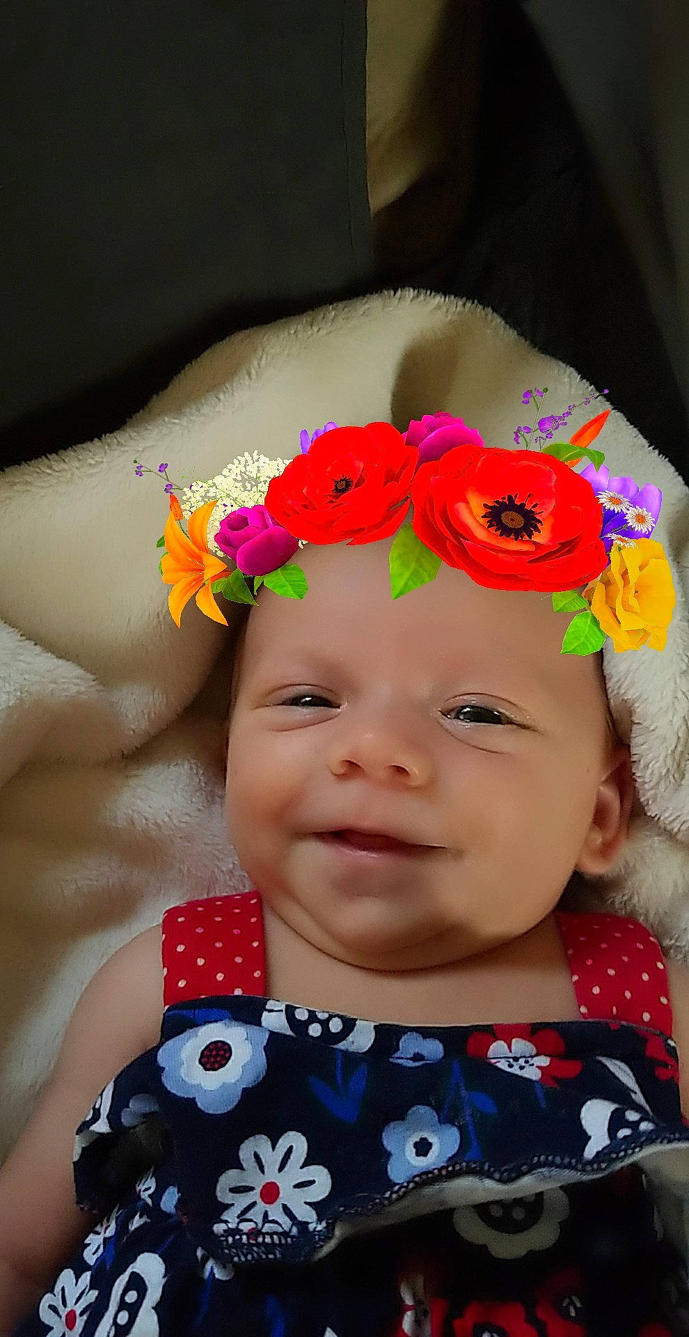 Ember is registered to the contest to win money with this photo: cheek, child, eye, fashion_accessory, flower, fun, girl, hair_accessory, head, headband, headgear, headpiece, infant, person, pink, plant, red, skin, smile, toddler