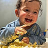 Ethan is registered to the contest to win money with this photo: birthday, blue_clothing, cake, celebration, child, crumbs, cute, face, food, frosting, fun, hands, happy, indoor, messy, person, playful, smiling, sweater, toddler