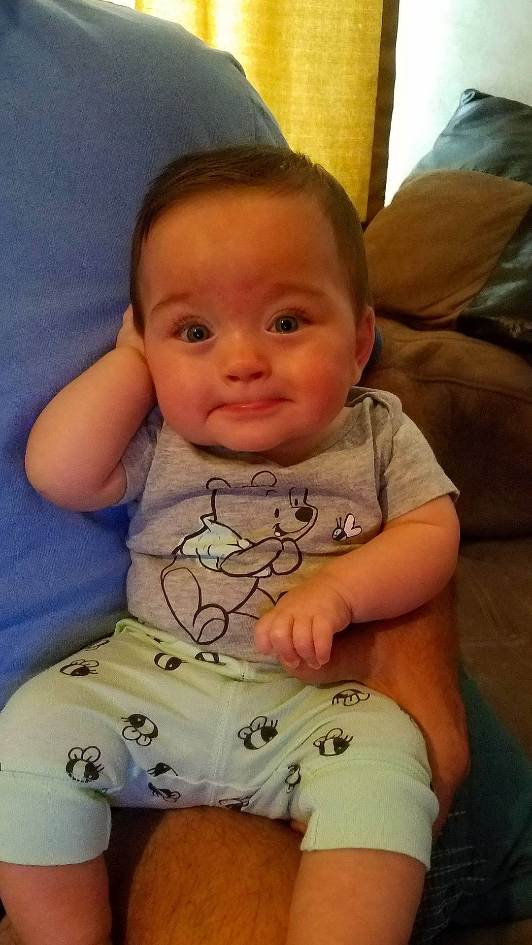 Liara is registered to the contest to win money with this photo: abdomen, arm, cheek, child, chin, day, eye, face, finger, forehead, head, human_hair_color, infant, joy, leg, mouth, person, product, sitting, skin