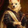 Rocky a rejoint le concours — aidez-le/la à gagner de superbes lots ! animal_portrait, blue_eyes, canine, classic, costume, decorative, dog, elegant, fabric, fancy, historical_style, indoor, lace, luxury, noble, portrait, regal, royal_clothing, scepter, white_fur