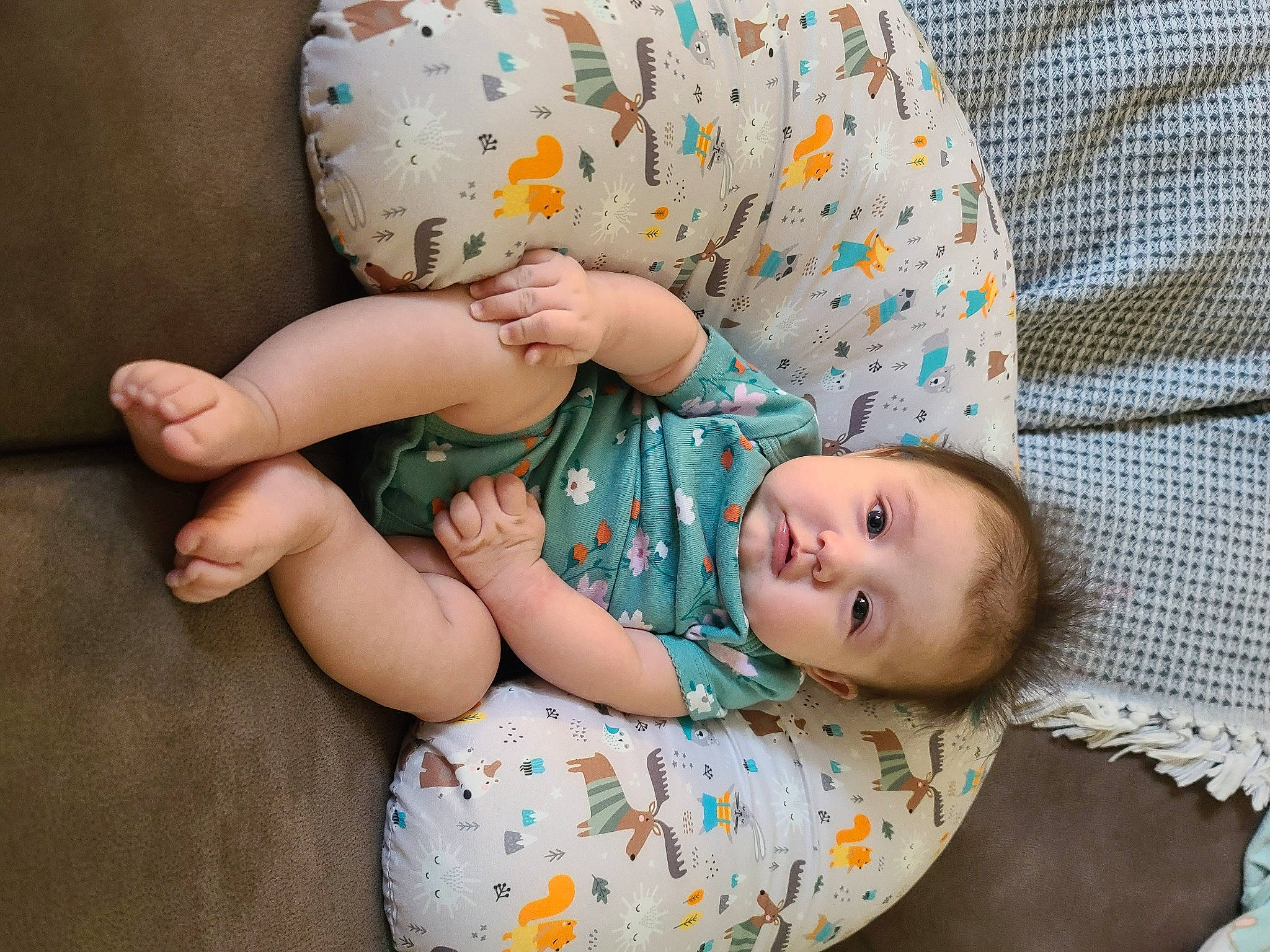 Elaine joined the competition — help win amazing prizes! arm, baby, baby_products, baby_toddler_clothing, cheek, comfort, eye, finger, gesture, human_body, leg, linens, nail, pattern, person, skin, sleeve, smile, textile, thigh