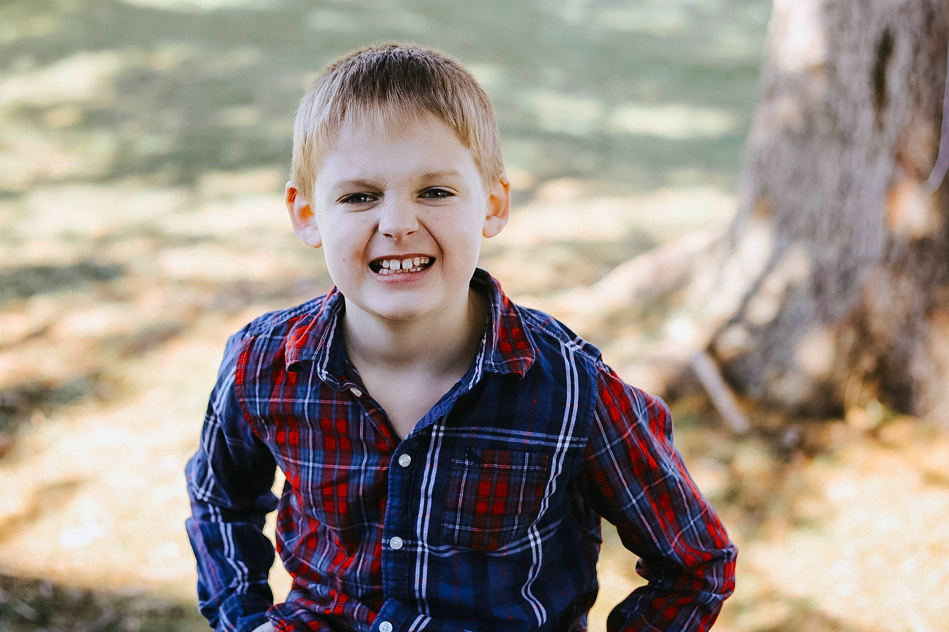 Hunter is registered to the contest to win money with this photo: chin, eye, facial_expression, flash_photography, grass, hairstyle, happy, human, joy, lip, people, people_in_nature, person, plaid, plant, shirt, sleeve, smile, standing, summer
