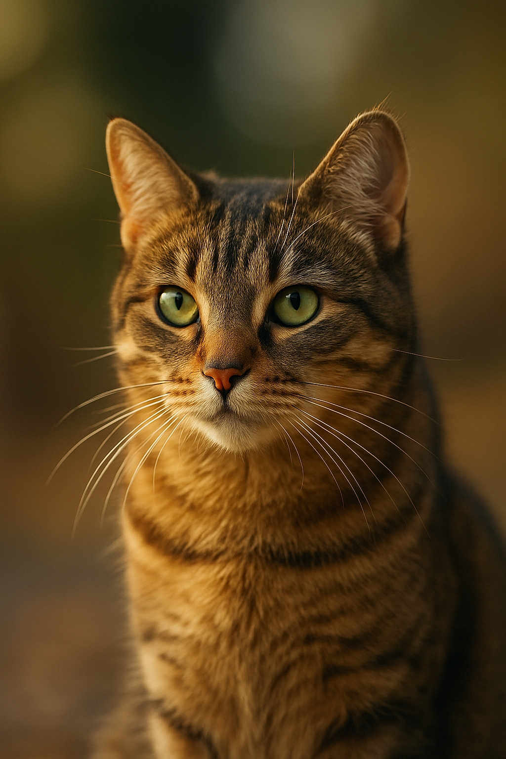 Stain participe au concours pour gagner de l'argent avec cette photo : animal, cat, close_up, cute, domestic_cat, ears, face, feline, focused, fur, green_eyes, head, mammal, nature, outdoor, pet, portrait, soft_background, tabby_cat, whiskers